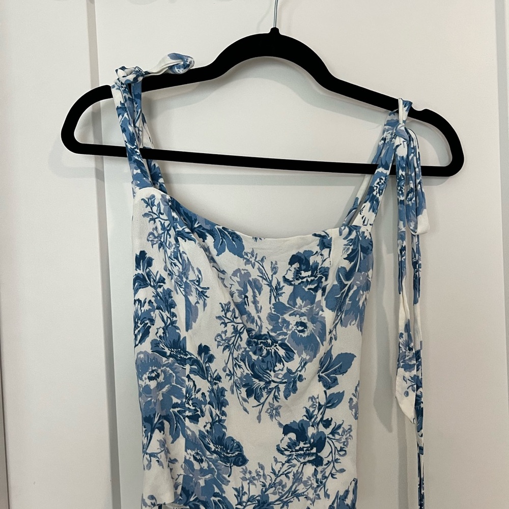 Reformation Floral Blue and White Tie-Strap Top